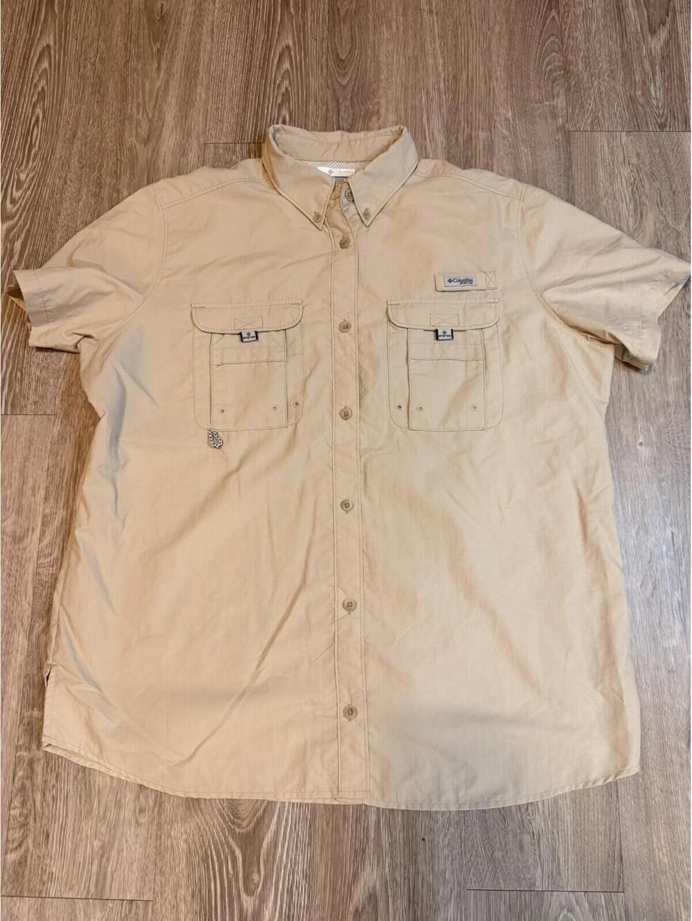 Columbia Men’s XL PFG Tan Fishing Shirt Omni-Shade Vented S/S